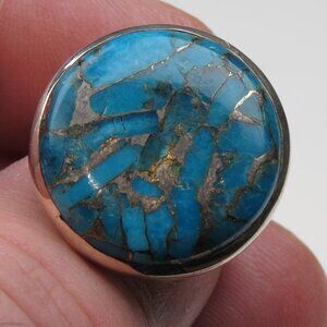 $350 Sterling Silver Copper Turquoise Ring size 8